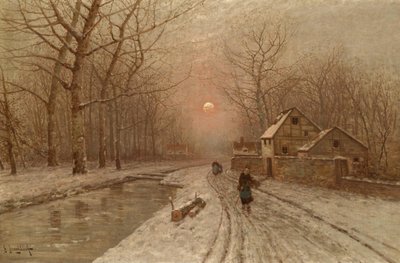 Crépuscule sur une rue de village - Johann Jungblut